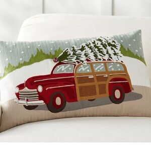 NWT! Pottery Barn Woody Car Crewel Embroidered Lumbar Pillow Cover 16x26